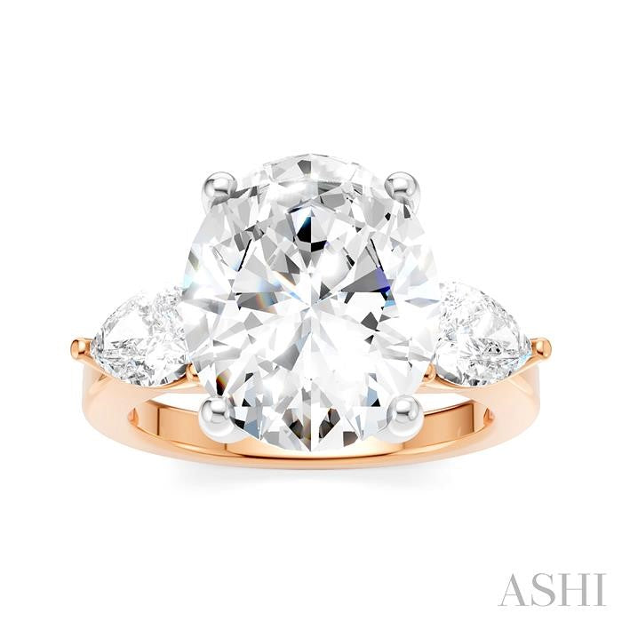 1 1/10 Ctw Tri-Mount Oval Shape Center Pear and Round Cut Diamond Semi-Mount Engagement Ring in 14K Rose and White Gold