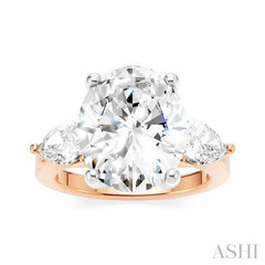 1 1/10 Ctw Tri-Mount Oval Shape Center Pear and Round Cut Diamond Semi-Mount Engagement Ring in 14K Rose and White Gold