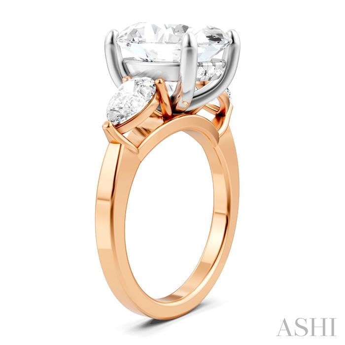 1 1/10 Ctw Tri-Mount Oval Shape Center Pear and Round Cut Diamond Semi-Mount Engagement Ring in 14K Rose and White Gold