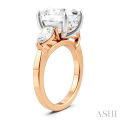 1 1/10 Ctw Tri-Mount Oval Shape Center Pear and Round Cut Diamond Semi-Mount Engagement Ring in 14K Rose and White Gold