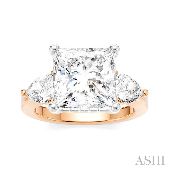 1 1/10 Ctw Tri-Mount Princess Shape Center Pear and Round Cut Diamond Semi-Mount Engagement Ring in 14K Rose and White Gold