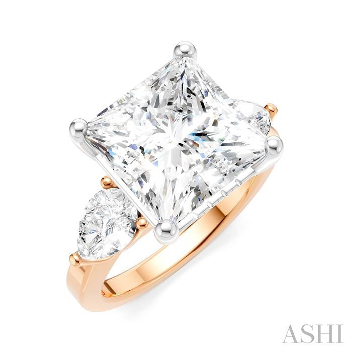 1 1/10 Ctw Tri-Mount Princess Shape Center Pear and Round Cut Diamond Semi-Mount Engagement Ring in 14K Rose and White Gold