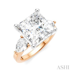 1 1/10 Ctw Tri-Mount Princess Shape Center Pear and Round Cut Diamond Semi-Mount Engagement Ring in 14K Rose and White Gold