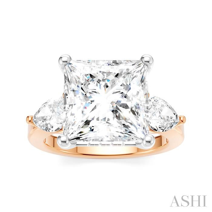 1 1/10 Ctw Tri-Mount Princess Shape Center Pear and Round Cut Diamond Semi-Mount Engagement Ring in 14K Rose and White Gold