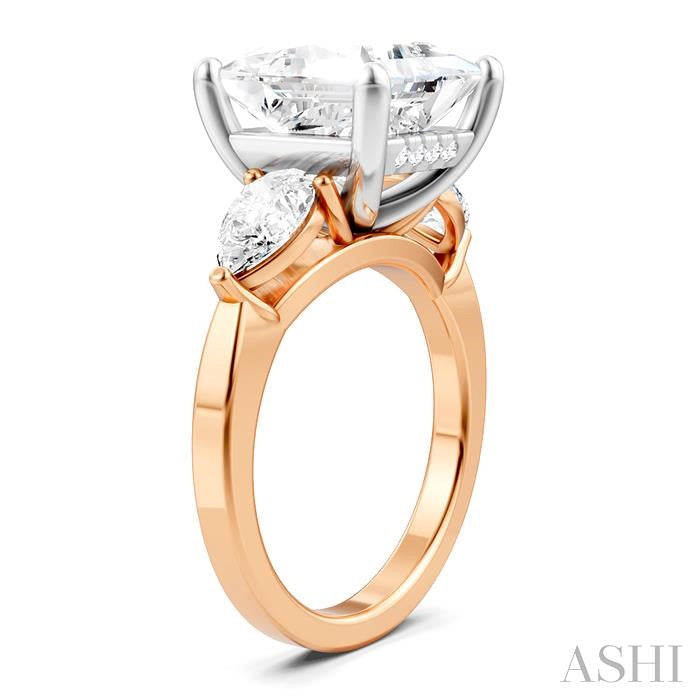 1 1/10 Ctw Tri-Mount Princess Shape Center Pear and Round Cut Diamond Semi-Mount Engagement Ring in 14K Rose and White Gold