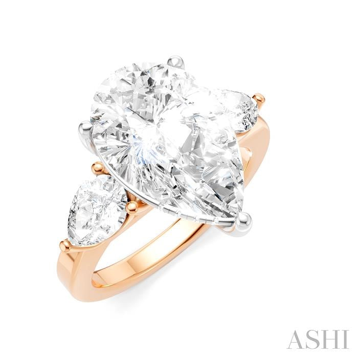 1 1/10 Ctw Tri-Mount Centerpiece Pear and Round Cut Diamond Semi-Mount Engagement Ring in 14K Rose and White Gold
