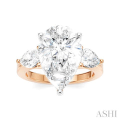 1 1/10 Ctw Tri-Mount Centerpiece Pear and Round Cut Diamond Semi-Mount Engagement Ring in 14K Rose and White Gold