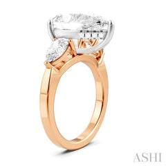 1 1/10 Ctw Tri-Mount Centerpiece Pear and Round Cut Diamond Semi-Mount Engagement Ring in 14K Rose and White Gold