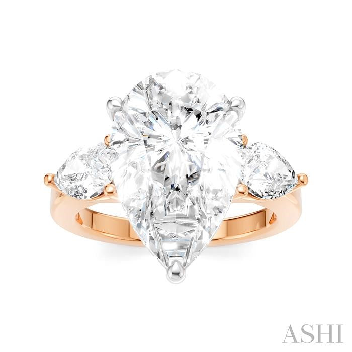 1 1/10 Ctw Tri-Mount Centerpiece Pear and Round Cut Diamond Semi-Mount Engagement Ring in 14K Rose and White Gold