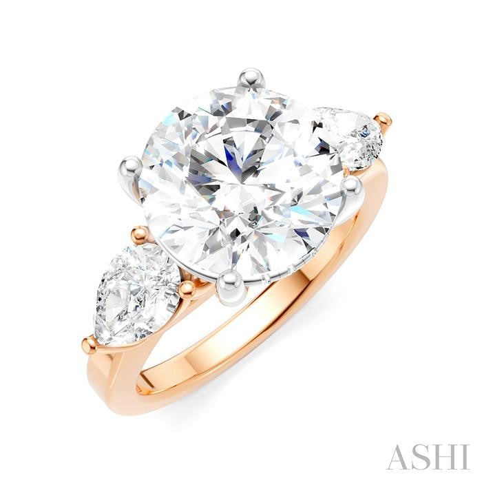 1 1/10 Ctw Tri-Mount Circular Shape Center Pear and Round Cut Diamond Semi-Mount Engagement Ring in 14K Rose and White Gold