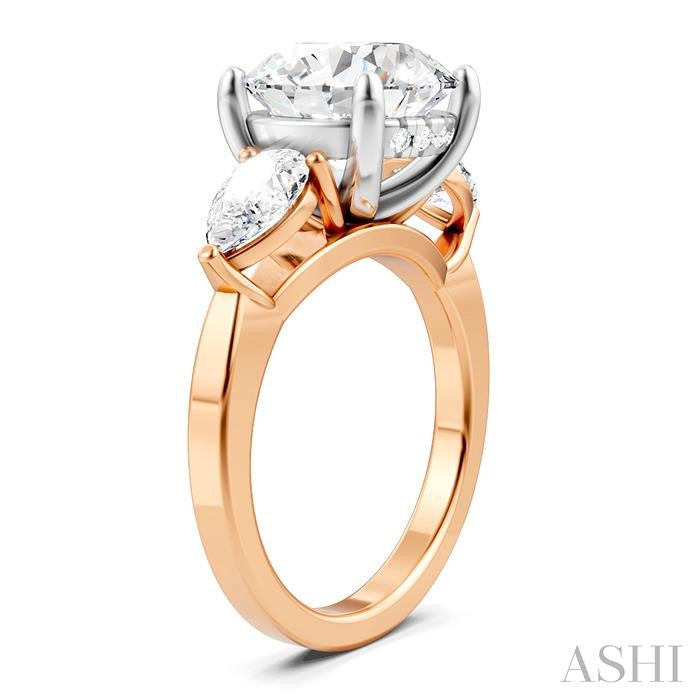 1 1/10 Ctw Tri-Mount Circular Shape Center Pear and Round Cut Diamond Semi-Mount Engagement Ring in 14K Rose and White Gold
