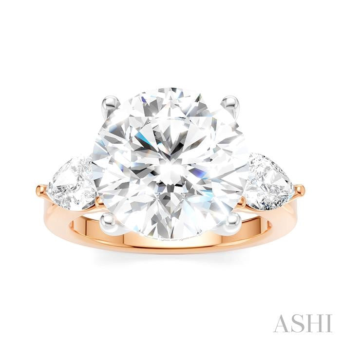 1 1/10 Ctw Tri-Mount Circular Shape Center Pear and Round Cut Diamond Semi-Mount Engagement Ring in 14K Rose and White Gold