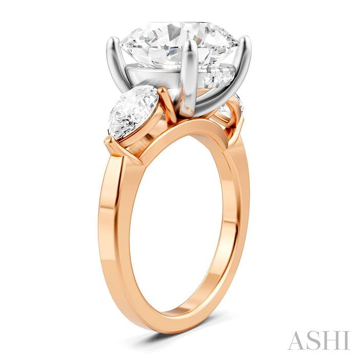 1 1/10 Ctw Tri-Mount Circular Shape Center Pear and Round Cut Diamond Semi-Mount Engagement Ring in 14K Rose and White Gold