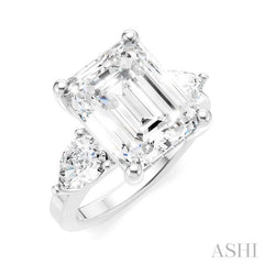 1 1/10 Ctw Tri-Mount Emerald Shape Center Pear and Round Cut Diamond Semi-Mount Engagement Ring in 14K White Gold