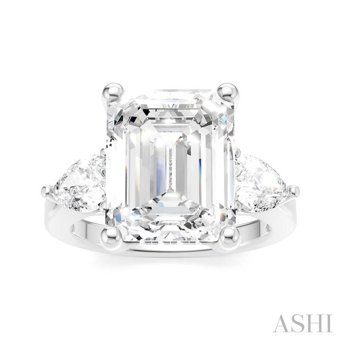 1 1/10 Ctw Tri-Mount Emerald Shape Center Pear and Round Cut Diamond Semi-Mount Engagement Ring in 14K White Gold