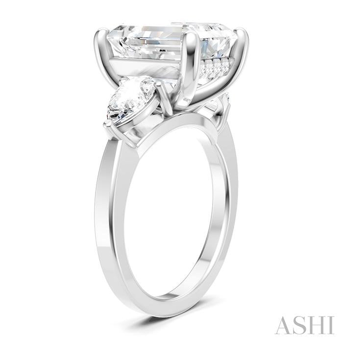 1 1/10 Ctw Tri-Mount Emerald Shape Center Pear and Round Cut Diamond Semi-Mount Engagement Ring in 14K White Gold