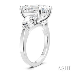 1 1/10 Ctw Tri-Mount Emerald Shape Center Pear and Round Cut Diamond Semi-Mount Engagement Ring in 14K White Gold