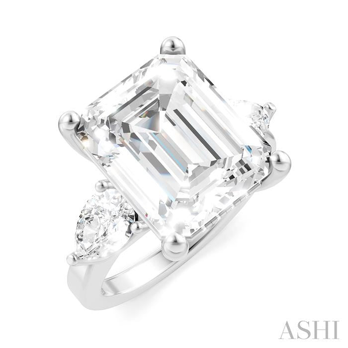 1 1/10 Ctw Tri-Mount Emerald Shape Center Pear and Round Cut Diamond Semi-Mount Engagement Ring in 14K White Gold