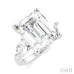 1 1/10 Ctw Tri-Mount Emerald Shape Center Pear and Round Cut Diamond Semi-Mount Engagement Ring in 14K White Gold