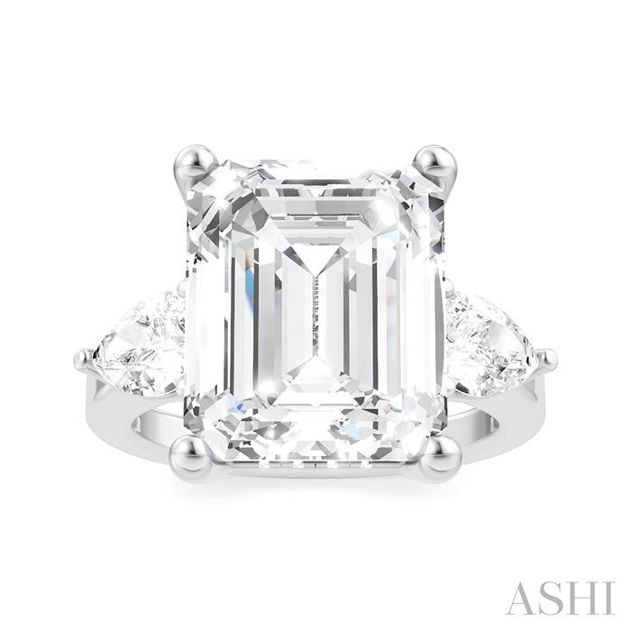 1 1/10 Ctw Tri-Mount Emerald Shape Center Pear and Round Cut Diamond Semi-Mount Engagement Ring in 14K White Gold