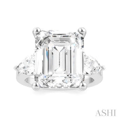 1 1/10 Ctw Tri-Mount Emerald Shape Center Pear and Round Cut Diamond Semi-Mount Engagement Ring in 14K White Gold