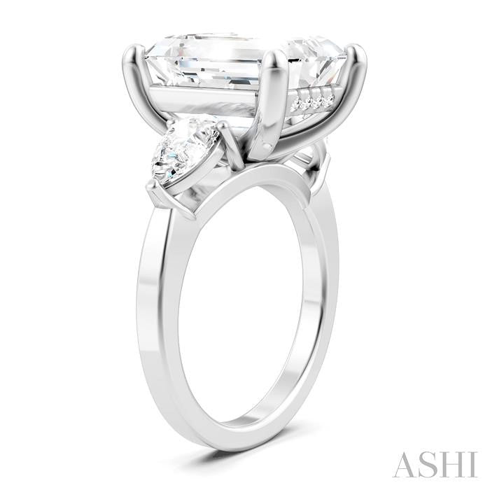 1 1/10 Ctw Tri-Mount Emerald Shape Center Pear and Round Cut Diamond Semi-Mount Engagement Ring in 14K White Gold