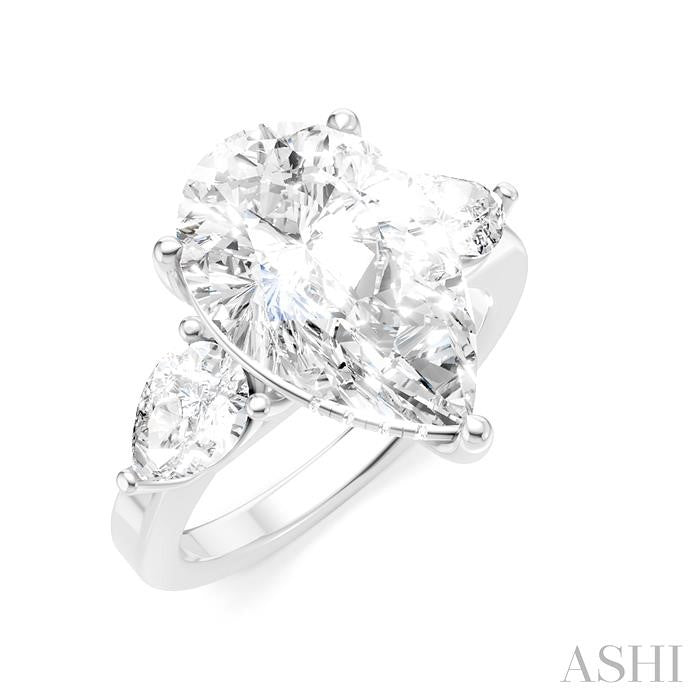 1 1/10 Ctw Tri-Mount Centerpiece Pear and Round Cut Diamond Semi-Mount Engagement Ring in 14K White Gold