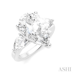 1 1/10 Ctw Tri-Mount Centerpiece Pear and Round Cut Diamond Semi-Mount Engagement Ring in 14K White Gold