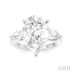 1 1/10 Ctw Tri-Mount Centerpiece Pear and Round Cut Diamond Semi-Mount Engagement Ring in 14K White Gold