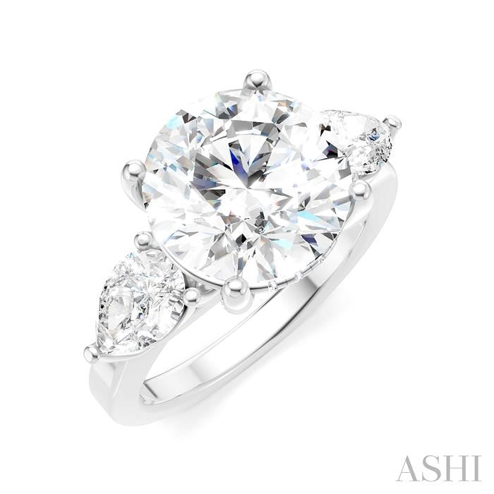 1 1/10 Ctw Tri-Mount Circular Shape Center Pear and Round Cut Diamond Semi-Mount Engagement Ring in 14K White Gold