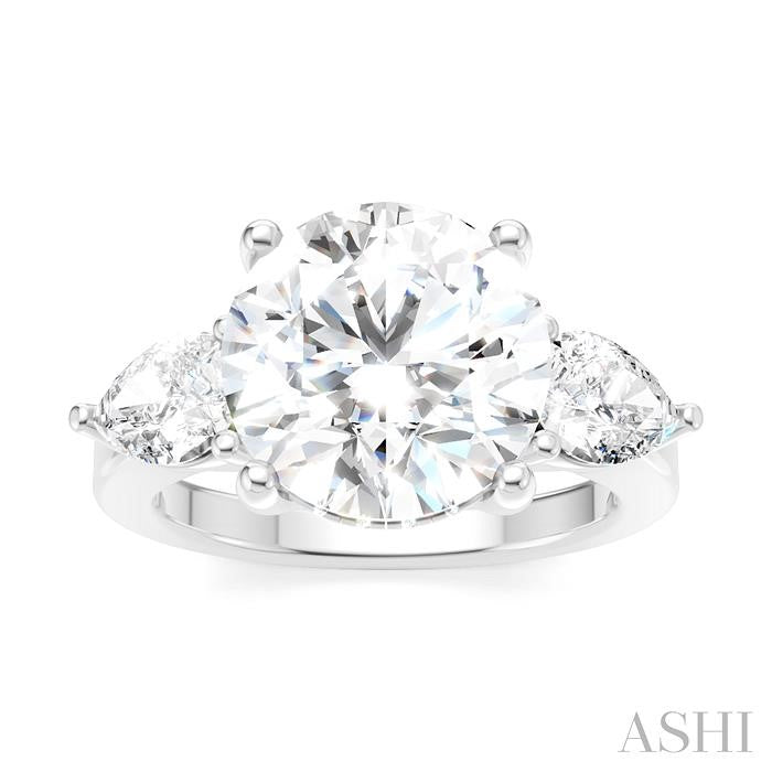 1 1/10 Ctw Tri-Mount Circular Shape Center Pear and Round Cut Diamond Semi-Mount Engagement Ring in 14K White Gold