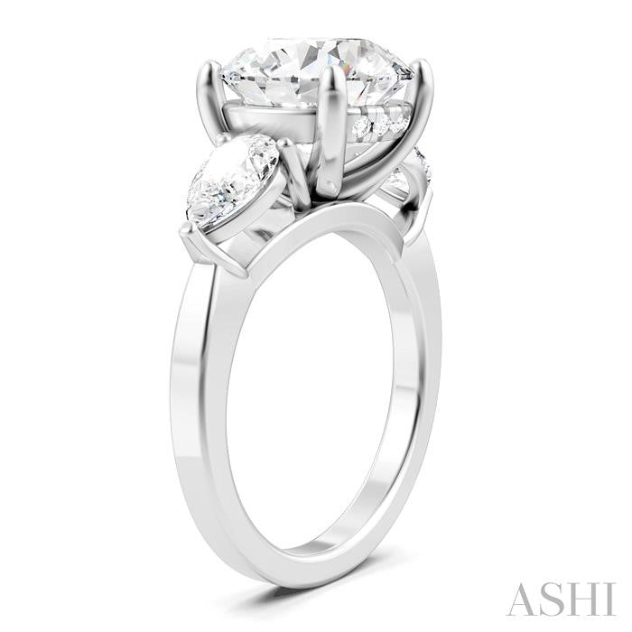 1 1/10 Ctw Tri-Mount Circular Shape Center Pear and Round Cut Diamond Semi-Mount Engagement Ring in 14K White Gold
