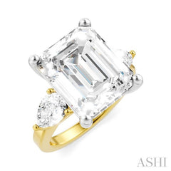 1 1/10 Ctw Tri-Mount Emerald Shape Center Pear and Round Cut Diamond Semi-Mount Engagement Ring in 14K Yellow and White Gold