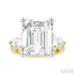 1 1/10 Ctw Tri-Mount Emerald Shape Center Pear and Round Cut Diamond Semi-Mount Engagement Ring in 14K Yellow and White Gold