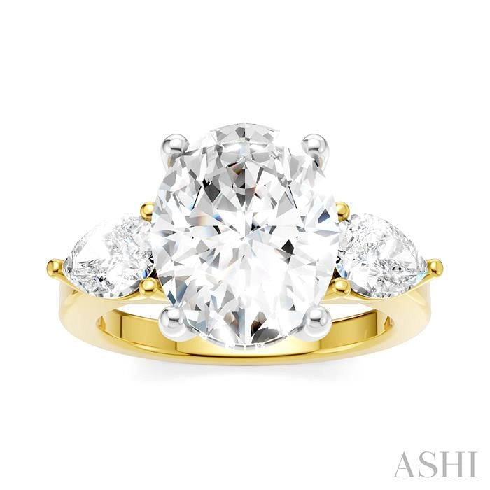 1 1/10 Ctw Tri-Mount Oval Shape Center Pear and Round Cut Diamond Semi-Mount Engagement Ring in 14K Yellow and White Gold
