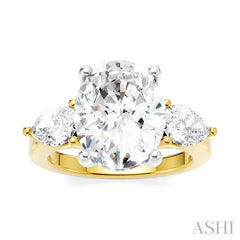 1 1/10 Ctw Tri-Mount Oval Shape Center Pear and Round Cut Diamond Semi-Mount Engagement Ring in 14K Yellow and White Gold