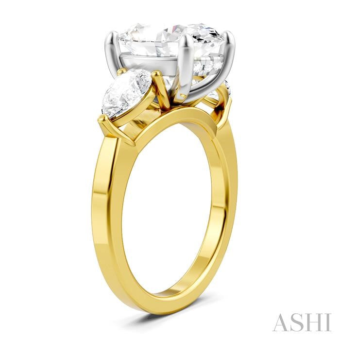 1 1/10 Ctw Tri-Mount Oval Shape Center Pear and Round Cut Diamond Semi-Mount Engagement Ring in 14K Yellow and White Gold