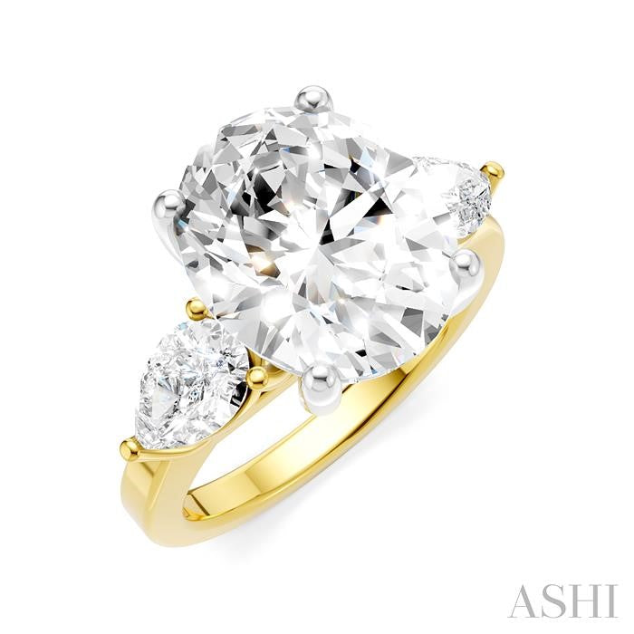 1 1/10 Ctw Tri-Mount Oval Shape Center Pear and Round Cut Diamond Semi-Mount Engagement Ring in 14K Yellow and White Gold