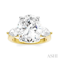 1 1/10 Ctw Tri-Mount Oval Shape Center Pear and Round Cut Diamond Semi-Mount Engagement Ring in 14K Yellow and White Gold