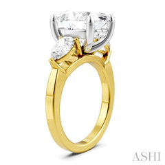 1 1/10 Ctw Tri-Mount Oval Shape Center Pear and Round Cut Diamond Semi-Mount Engagement Ring in 14K Yellow and White Gold