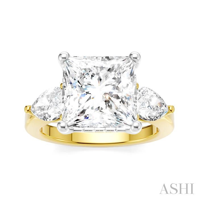 1 1/10 Ctw Tri-Mount Princess Shape Center Pear and Round Cut Diamond Semi-Mount Engagement Ring in 14K Yellow and White Gold
