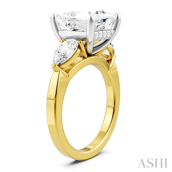 1 1/10 Ctw Tri-Mount Princess Shape Center Pear and Round Cut Diamond Semi-Mount Engagement Ring in 14K Yellow and White Gold