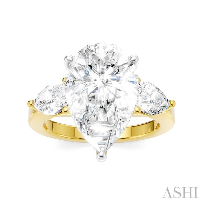 1 1/10 Ctw Tri-Mount Centerpiece Pear and Round Cut Diamond Semi-Mount Engagement Ring in 14K Yellow and White Gold