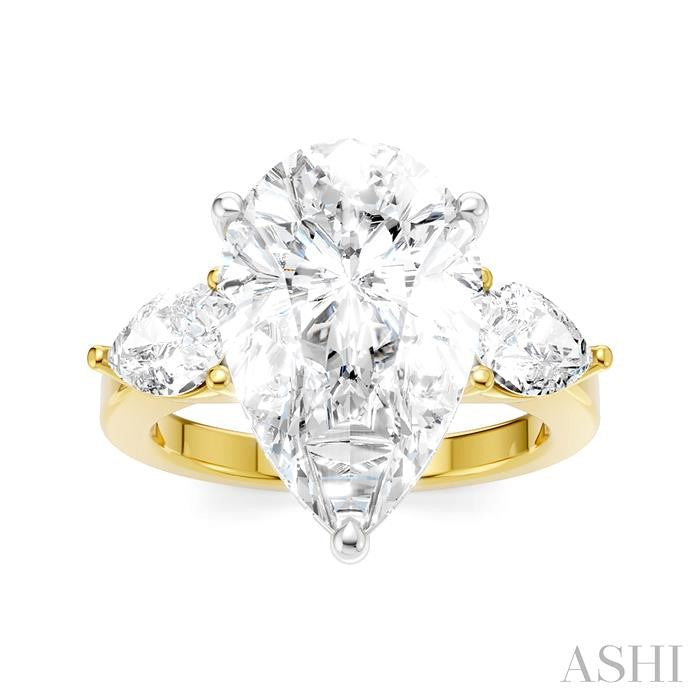 1 1/10 Ctw Tri-Mount Centerpiece Pear and Round Cut Diamond Semi-Mount Engagement Ring in 14K Yellow and White Gold