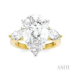 1 1/10 Ctw Tri-Mount Centerpiece Pear and Round Cut Diamond Semi-Mount Engagement Ring in 14K Yellow and White Gold