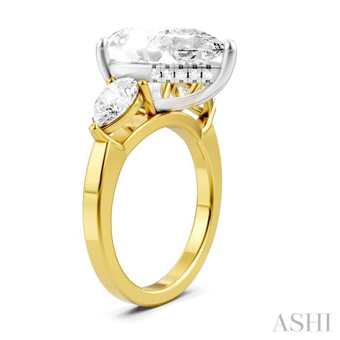 1 1/10 Ctw Tri-Mount Centerpiece Pear and Round Cut Diamond Semi-Mount Engagement Ring in 14K Yellow and White Gold