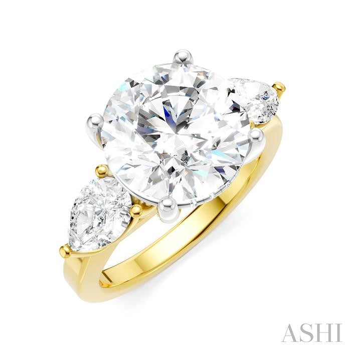 1 1/10 Ctw Tri-Mount Circular Shape Center Pear and Round Cut Diamond Semi-Mount Engagement Ring in 14K Yellow and White Gold