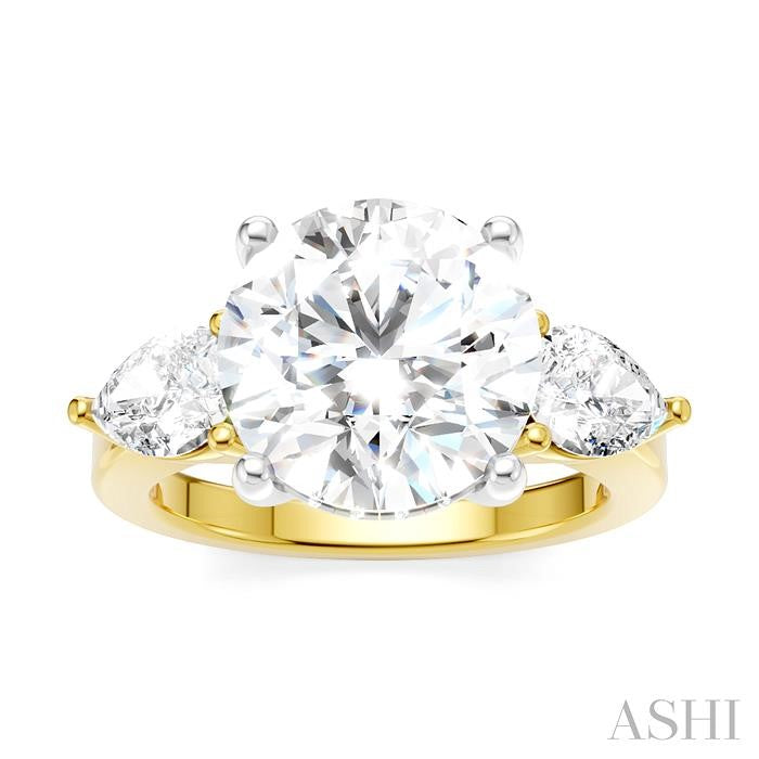 1 1/10 Ctw Tri-Mount Circular Shape Center Pear and Round Cut Diamond Semi-Mount Engagement Ring in 14K Yellow and White Gold
