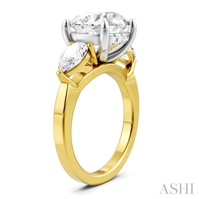 1 1/10 Ctw Tri-Mount Circular Shape Center Pear and Round Cut Diamond Semi-Mount Engagement Ring in 14K Yellow and White Gold