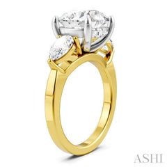 1 1/10 Ctw Tri-Mount Circular Shape Center Pear and Round Cut Diamond Semi-Mount Engagement Ring in 14K Yellow and White Gold